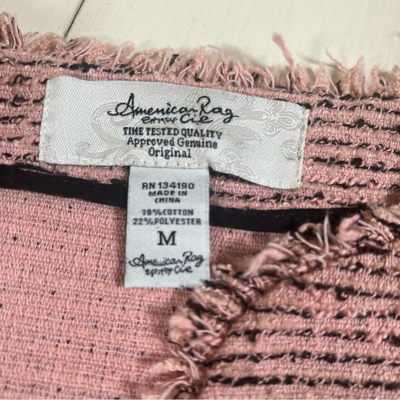 American Rag Cie Sz M Distressed Tweed Studded Crop Jacket Boho Rocker Chic - Picture 10 of 12